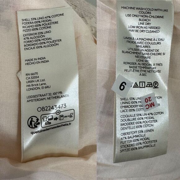 Anthropologie Linen Blend Puff Sleeve v neck mini dress | 6 | NWT New | TikTok t - Picture 15 of 16